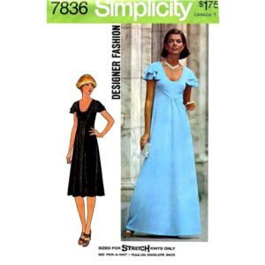 70s Flutter Sleeve Maxi Dress Pattern Simplicity 7836 Size 14