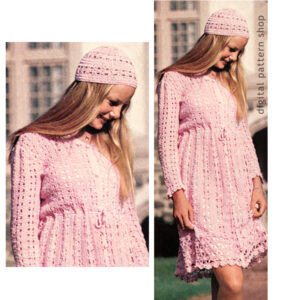 70s Lacy Empire Dress & Cap Crochet Pattern, Babydoll Dress