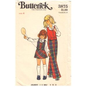 Girls 70s Vest, Skirt, Pants Pattern Butterick 3875 Size 4