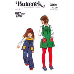 Girls 70s Jumper, Top, Pants Pattern Butterick 3921 Size 4