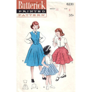 Girls 50s Weskit, Blouse, Flared Skirt Pattern Butterick 6230