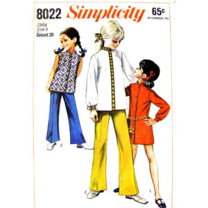 Girls 60s Nehru Collar Dress, Top, Pants Pattern Simplicity 8022