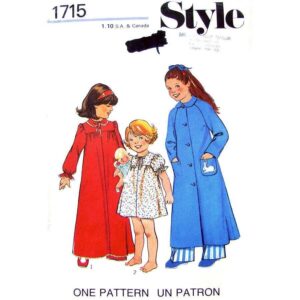 Girls Nightgown, Housecoat Pattern Style 1715 Robe Size 4