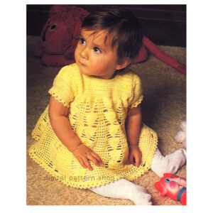 1970s Baby Girls Lace Dress Crochet Pattern Puff Sleeves