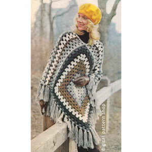 70s Easy Granny Square Poncho Crochet Pattern for Women