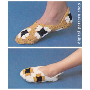 70s Granny Square Slippers Crochet Pattern, Women and Child