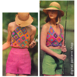 70s Granny Square Halter Crochet Pattern, Hippie Top