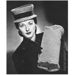1940s High Hat & Bag Crochet Pattern for Women, Handbag