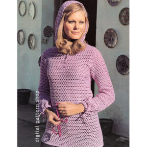 1970s Hooded Top Crochet Pattern Filet Crochet Sweater PDF
