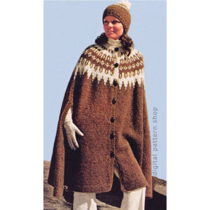 70s Icelandic Cape and Cap Knitting Pattern, Poncho Arm Slits