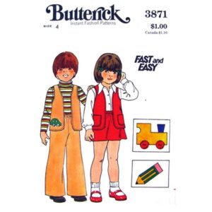Kids 70s Vest, Skirt, Flare Pants Pattern Butterick 3871 Size 4