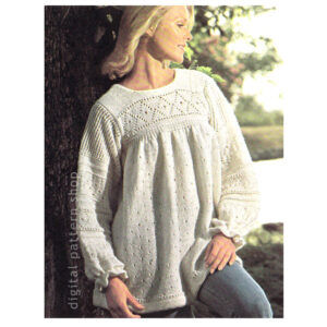 Tunic Top Knitting Pattern, Pullover Smock Sweater Long Sleeve
