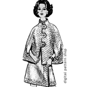 60s Cape and Wrap Skirt Knitting Pattern, Button Up Poncho