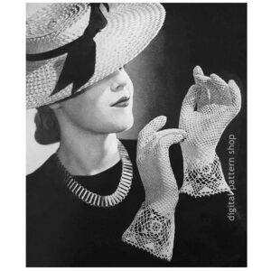 40s Lacy Gauntlet Gloves Crochet Pattern, Wedding Gloves