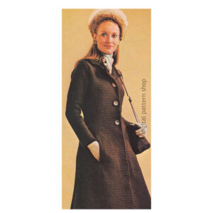 70s Fit and Flare Long Coat Crochet Pattern for Women Pockets