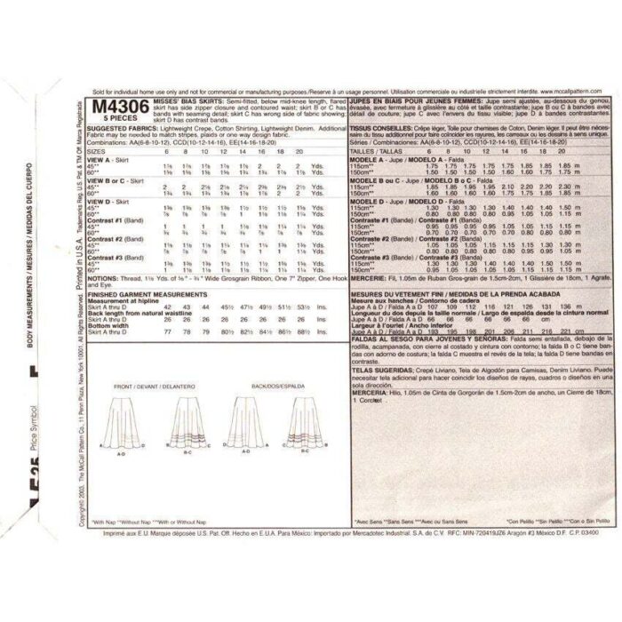 M4306 skirt pattern