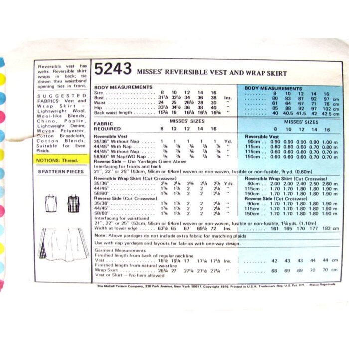 M5243 vest and wrap skirt pattern