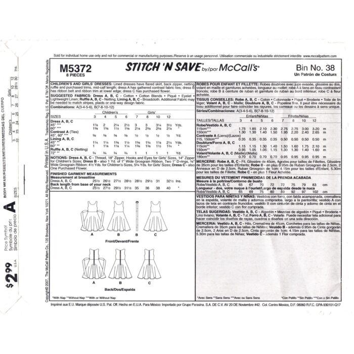 M5372 girls dress pattern