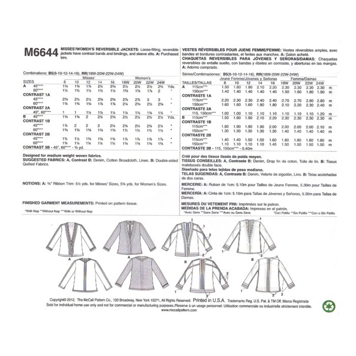 M6644 jacket pattern