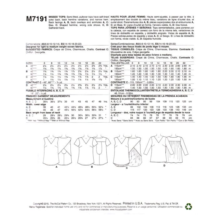 M7191 womens top sewing pattern