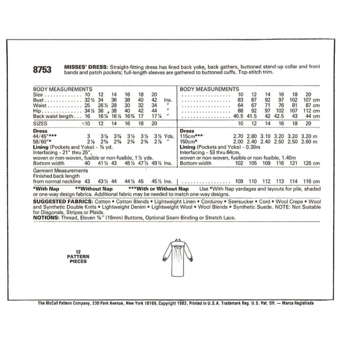 M8753 shirt dress sewing pattern