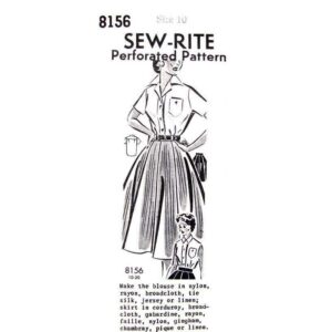 1950s Vintage Blouse, Full Skirt Pattern Mail Order 8156