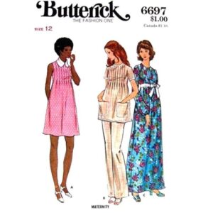 70s Maternity Pattern Butterick 6697 Tucked Dress, Tunic, Pants