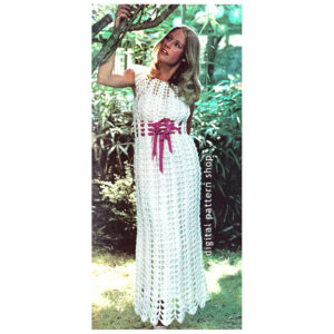 70s Empire Maxi Dress Crochet Pattern, Laced Wedding Dress