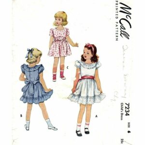 1940s Girls Ruffle Dress Pattern McCall 7234 Puff Sleeve