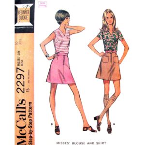 70s Vintage Pullover Top, Mini Skirt Pattern McCall’s 2297