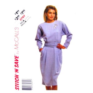 80s Long Sleeve Dress, Cummerbund Pattern McCall’s 3797