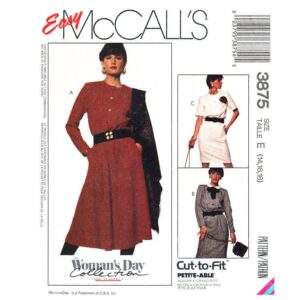 80s Shirt Dress Pattern McCall’s 3875 Gored or Slim Skirt