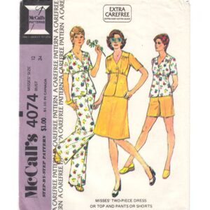 70s Empire Top, Skirt, Pants or Shorts Pattern McCall’s 4074