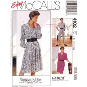 80s Jumpsuit, Shirt Dress Pattern McCall’s 4102 Size 10 12 14