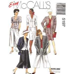 McCall’s 5197 Jacket, Blouse, Skirt, Culottes, 90s Suit Pattern