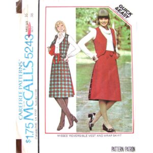 70s Reversible Vest, Wrap Skirt Pattern McCalls 5243 Size 16