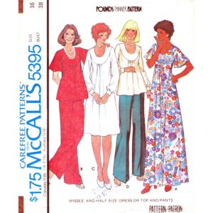 70s Smock Top, Pants, Caftan Dress Pattern McCall’s 5395 B38