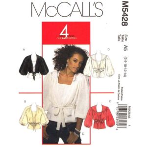 McCall’s 5428 Tie Front Shrug, Tank Top Pattern Puff Sleeve