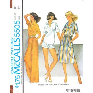 70s Pullover Top, Skirt, Shorts, Wide Pants Pattern McCall’s 5505