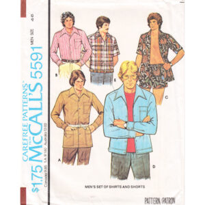 Men’s 70s Shirt and Shorts Sewing Pattern McCall’s 5591 Size 46