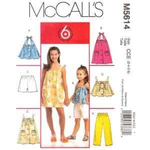 McCall’s 5614 Girls Halter Dress, Flared Top, Shorts, Pants Pattern