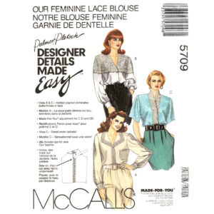 McCall’s 5709 Lace Trim Blouse Pattern Palmer Pletsch Size 12