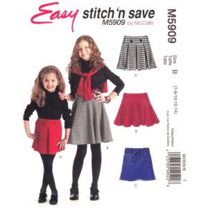 McCall’s 5909 Girls Pleated Skirt, Flared Skirt Pattern Size 7-14
