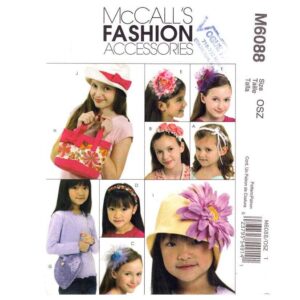 McCall’s 6088 Girls Accessories Pattern Brim Hat, Heart Purse