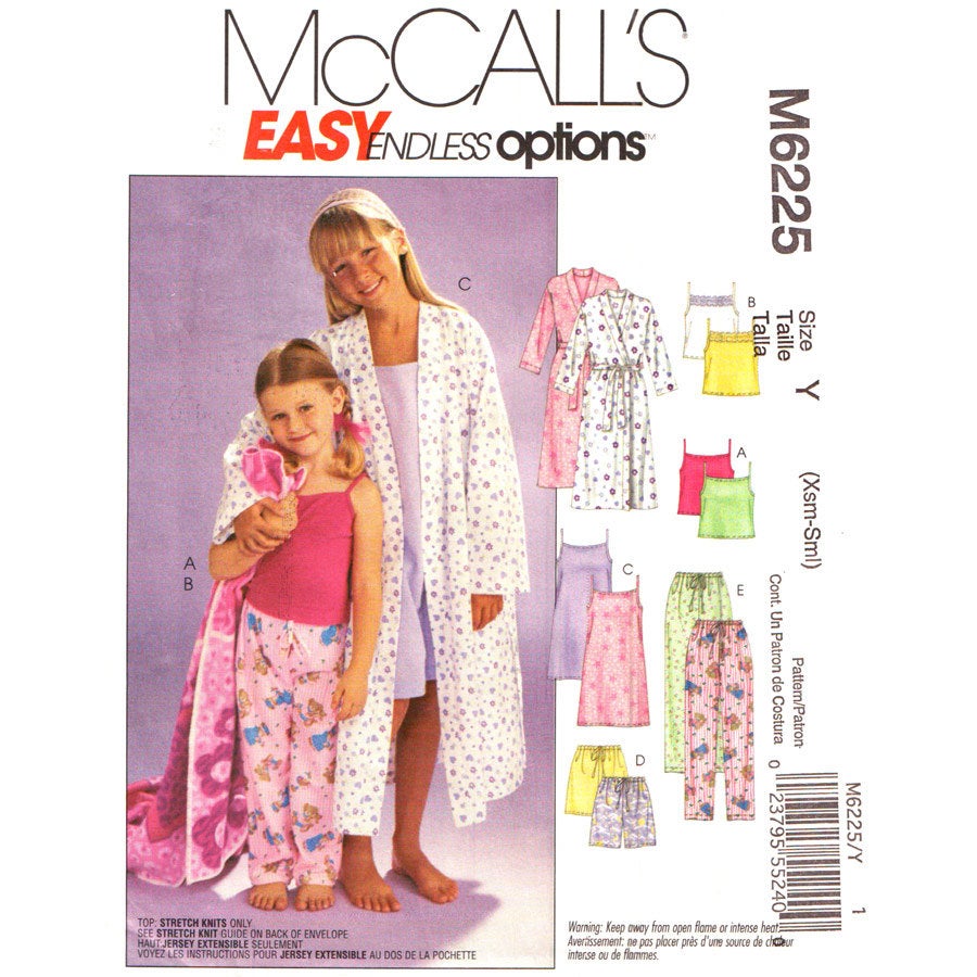 McCalls 6225 girls pajama pattern