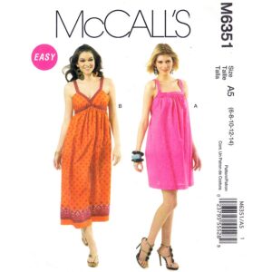 McCall’s 6351 Low Back Dress Pattern Shoulder Strap Sundress