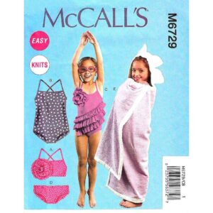 McCall’s 6729 Girls Swimsuit, Bikini, Beach Cover Pattern