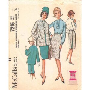 60s Jacket, Blouse, Wrap Skirt Pattern McCall’s 7215 Tie Collar