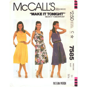 80s Halter Dress or Cowl Neck Dress Pattern McCall’s 7585