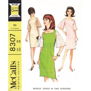 60s Bell Sleeve Dress Pattern McCall’s 8307 Square Neck